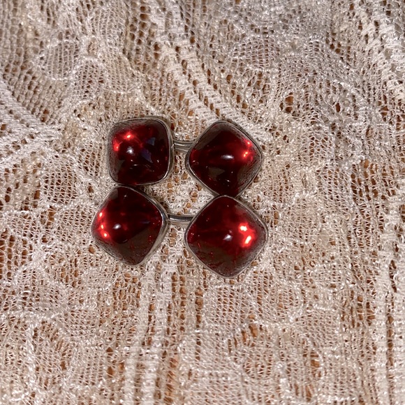 Vintage SWANK Links marked silver tone lucite red square accent domed cuff links - Picture 2 of 6
